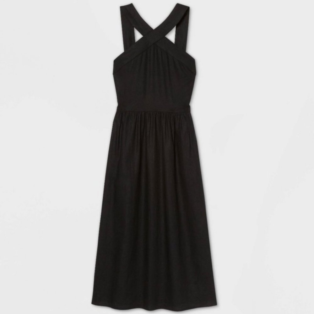 A New Day Black Linen Sleeveless Midi Dress